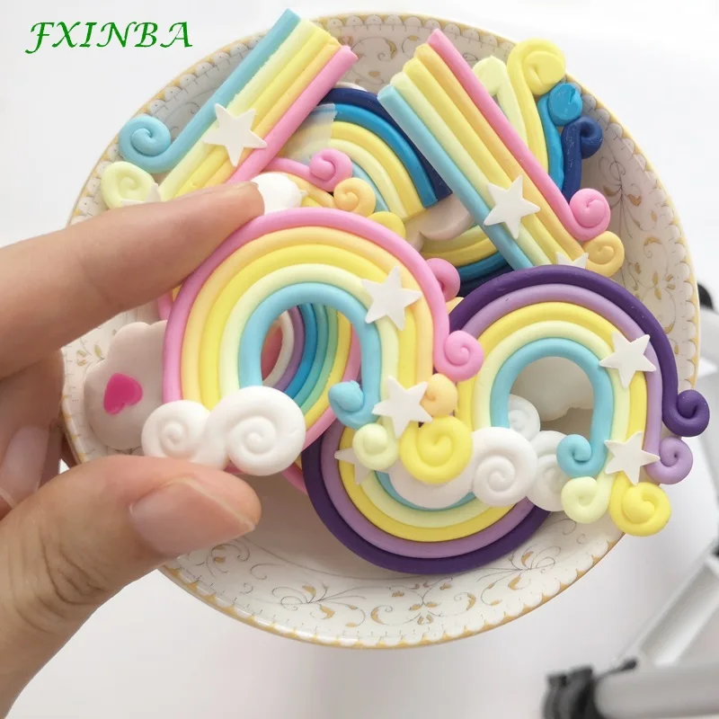 FXINBA 10 шт./партия милые радужные Подвески Fimo для слизи глина Конфеты DIY Flatback Подвески Торт украшения телефона слизь поставки набор игрушек