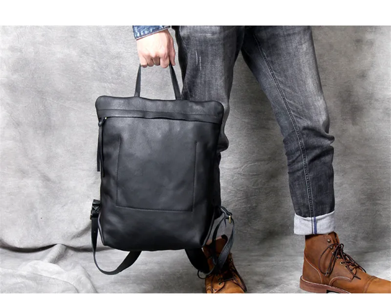 PNDME high quality fashion cowhide men's women's backpack casual simple daily light genuine leather black travel laptop bagpack