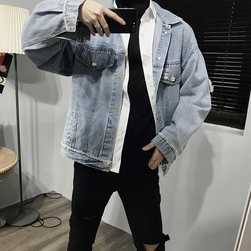 Мужская джинсовая куртка Privathinker Повседневная теплая светло-голубая оверсайз в