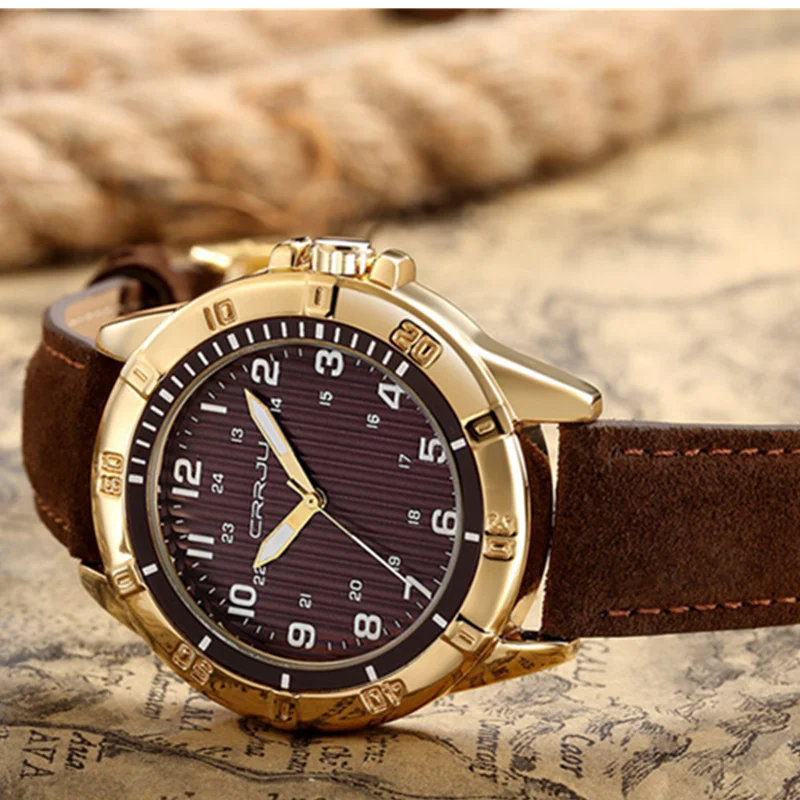 CRRJU Top Brand Luxury Sport Wrist Watch Men's Quartz Clock Leather Strap Waterproof Men Reloj Hombre | Наручные часы