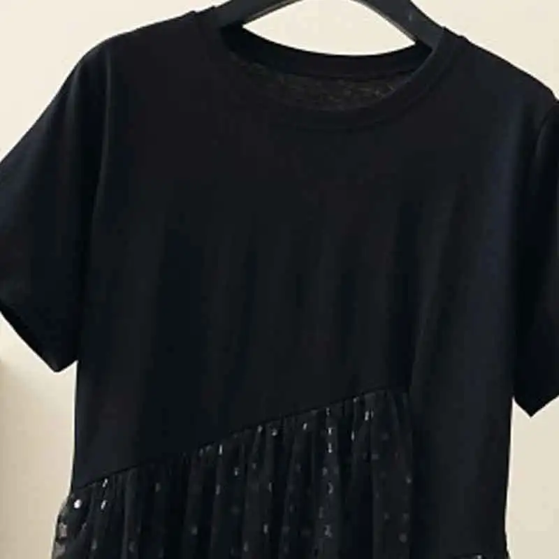 Летние женские Большие Размеры L-5XL Сетчатое платье пэчворк с круглым вырезом короткие выше колена женские с высокой посадкой Повседневный стиль Лидер продаж D94502Z