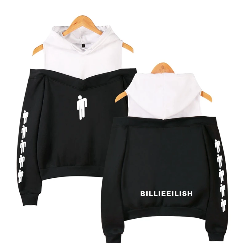 Новая мода Женская Сексуальная billieeilish одно плечо с капюшоном свиная рубашка