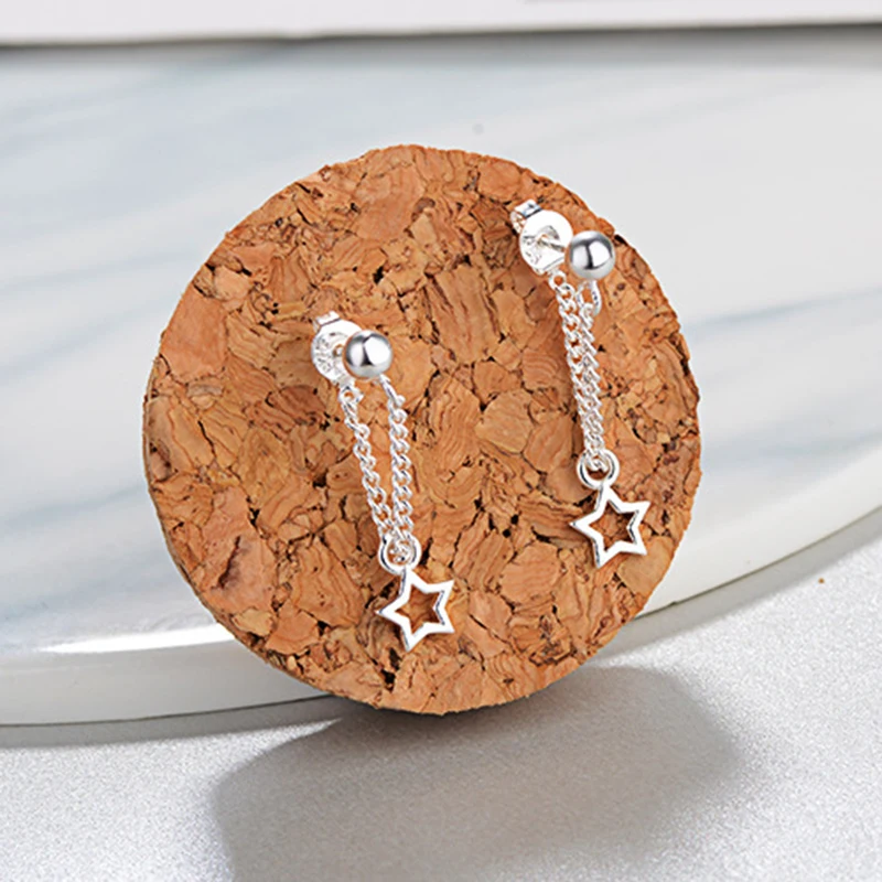 Модные блестящие полые металлические серьги со звездами Bijoux Femme 925 серебристого