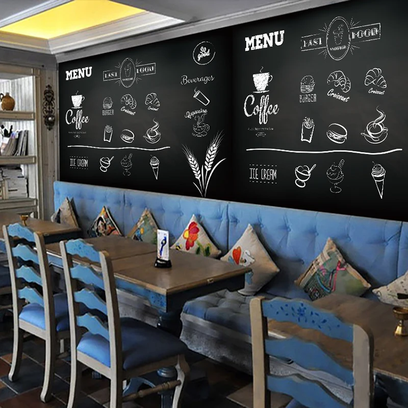 Настенные 3D обои ручной росписи с изображением доски мелом десертов чайного