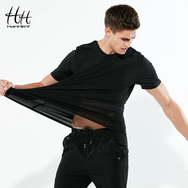 HanHent 2018 Hydrophobic T-shirts Men Waterproof T shirts Round Neck Dry Fit Tee Shirts New Men's Quick Fitness | Мужская одежда