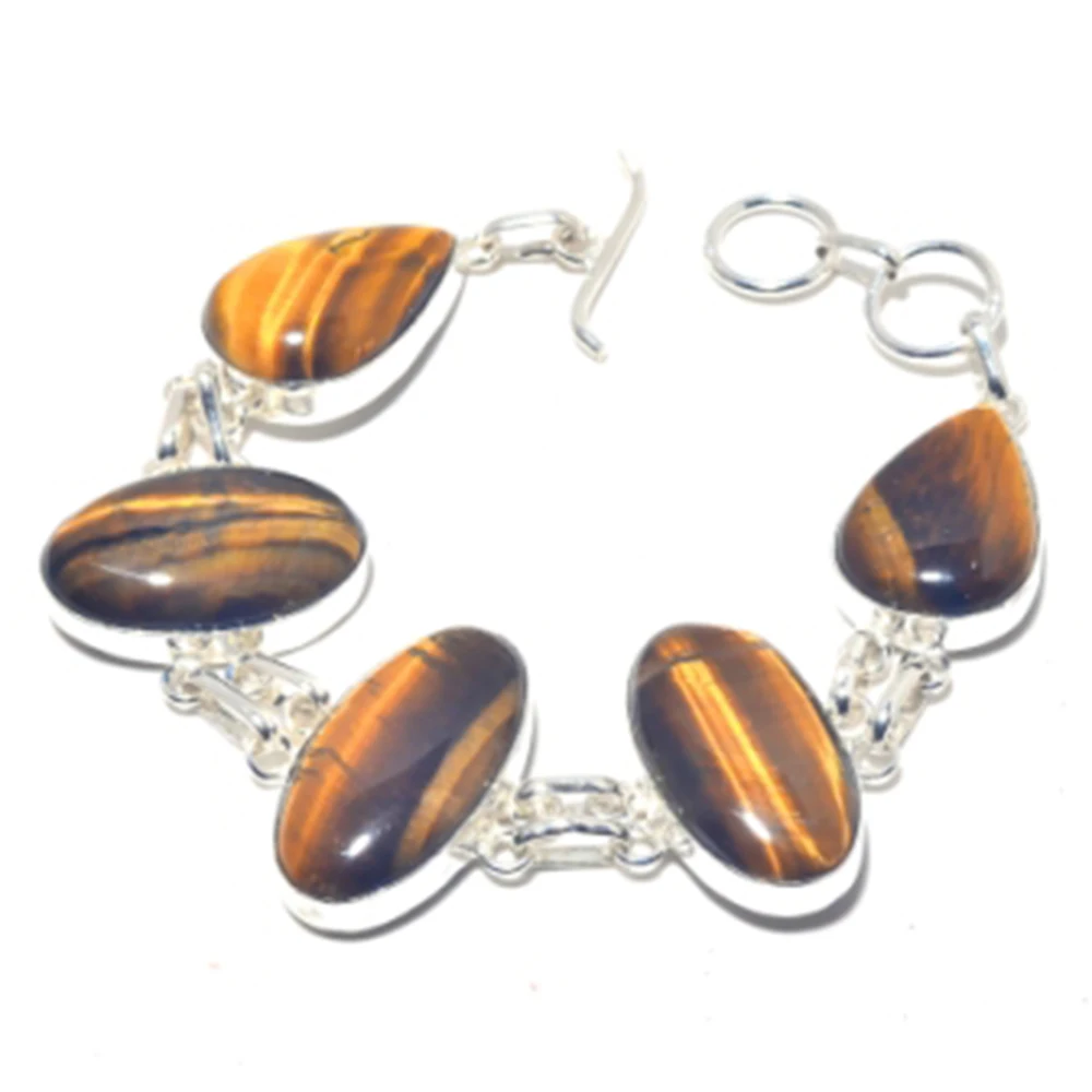 

Tiger Eye Bracelet Silver Overlay over Copper, 20.5cm , B3978