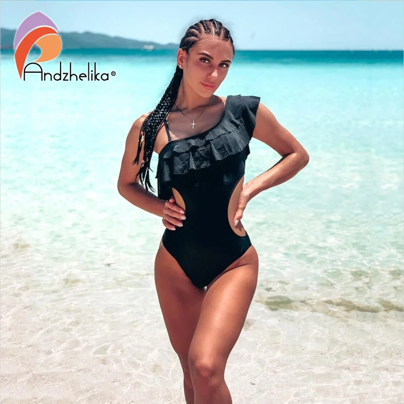 Andzelika bikini Сексуальная Купальник боди женский купальник монокини на одно плече с рюшами