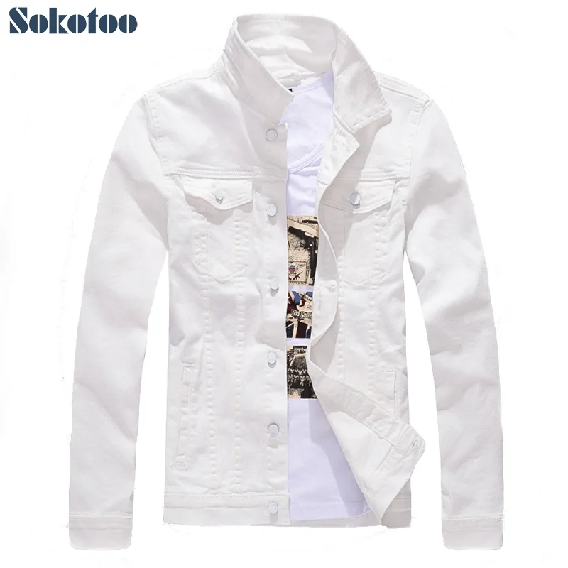 Sokotoo Men's slim full sleeve all match denim jean jacket Casual black white fancy colored coat Outerwear