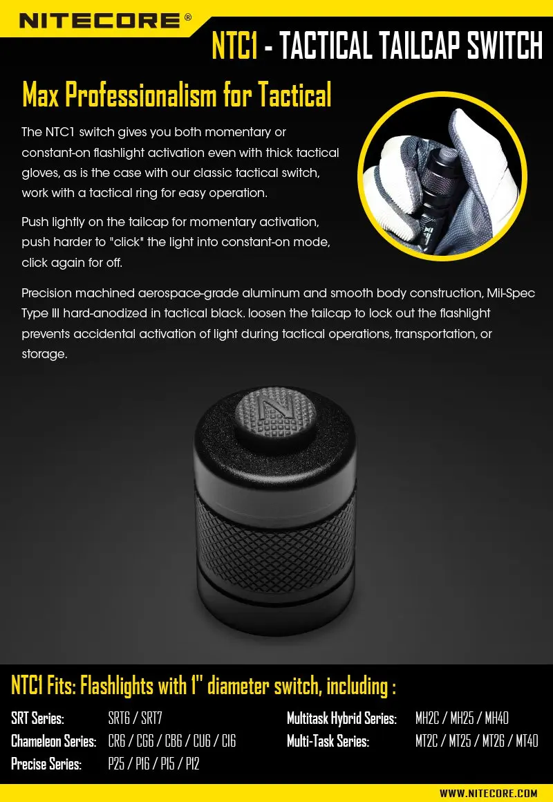 Лучшие продажи NITECORE NTC1 дистанционный переключатель для SRT6 SRT7 CR6 CG6 CB6 CU6 CI6 P25 P16 P15 P12 MH25 MH40 MT2C MT25 MT26 MT40 фонарик