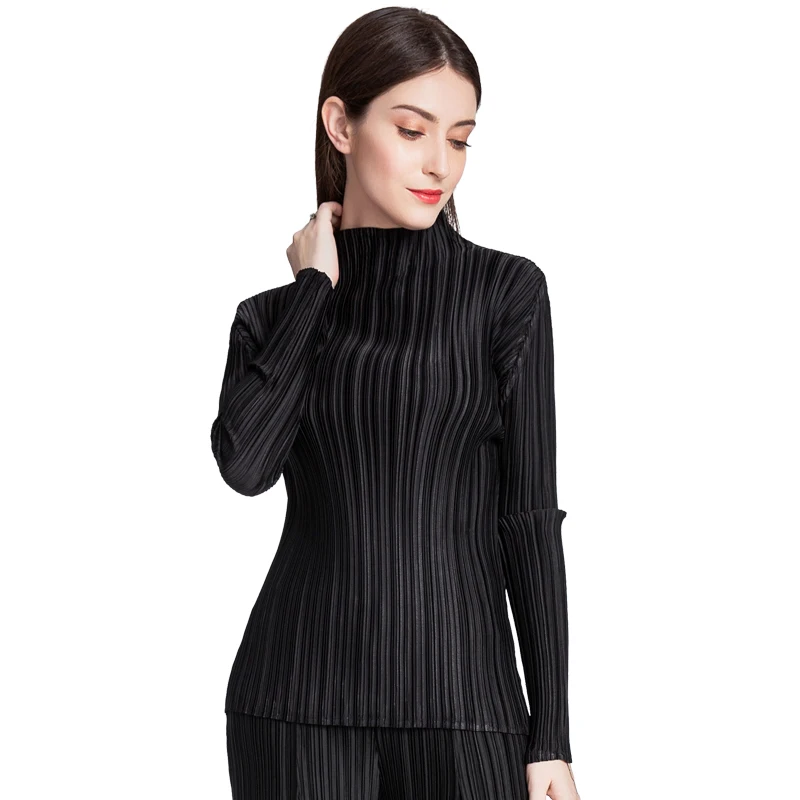 Changpleat 2018 осенние новые женские футболки Топ Miyak плиссированная водолазка