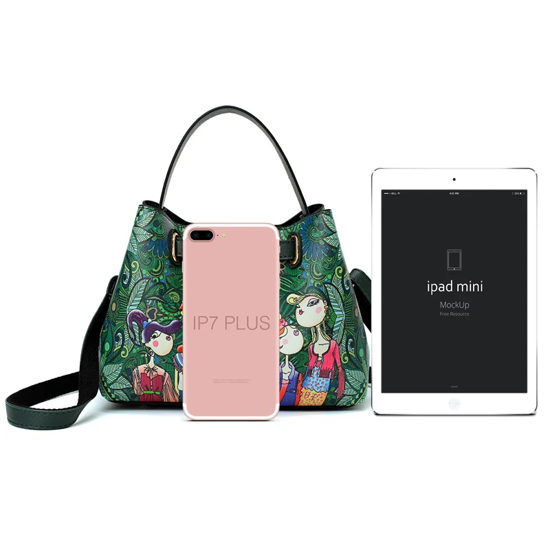 Зеленый мультфильм Сумочка дизайнер Элитный бренд из искусственной кожи Для