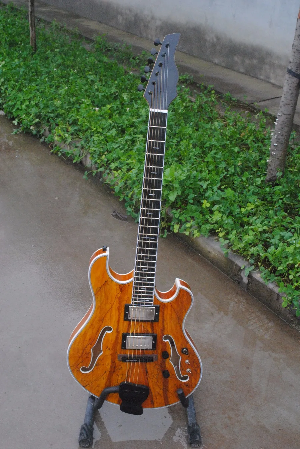 Custom Shop Langre Elecitrc гитара SR-012 полый корпус черное дерево гриф заусенец клен Топ эбеновый мост