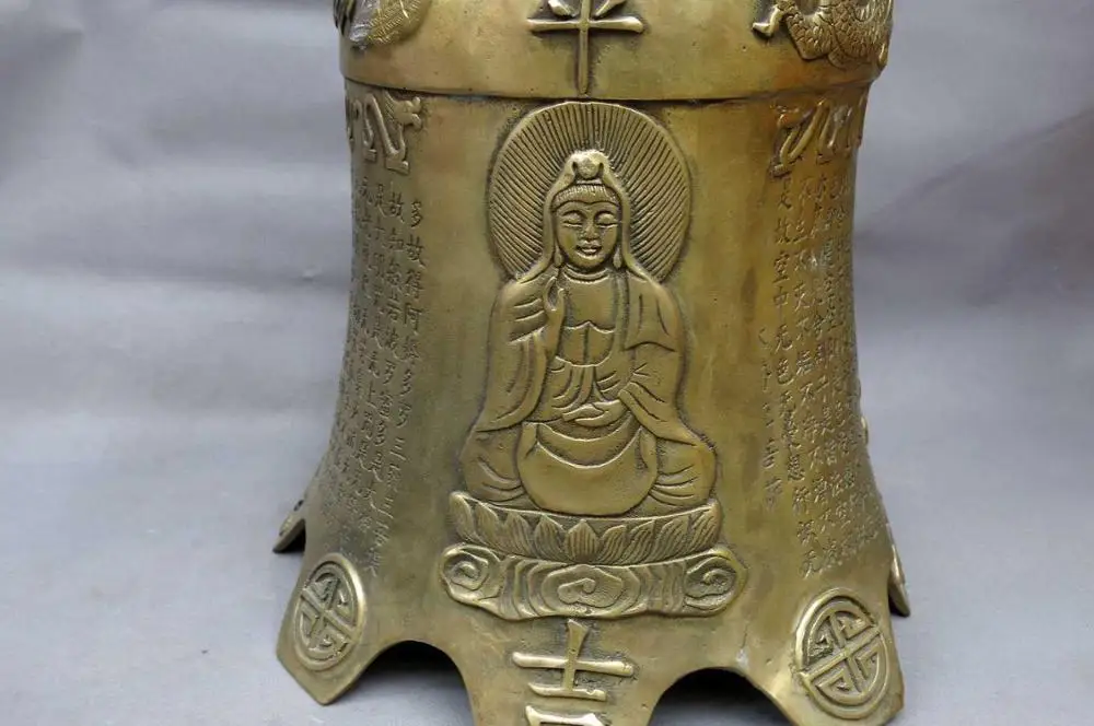 16 &quotКитай латунь скульптура медь дракон феникс три Западные Saints белл Статуя|statue