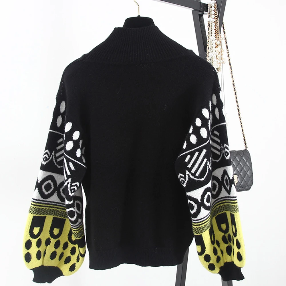 Женский трикотажный свитер с рукавом фонариком полувысоким воротником|fashion top|top