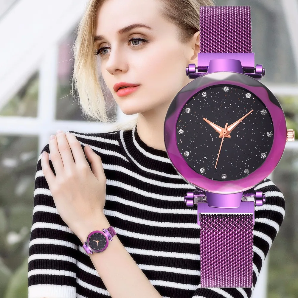 5pc/set Luxury Women Watches Ladies Magnet Starry Sky Clock Fashion Diamond Female Quartz Wristwatch with Bangle zegarek damski | Наручные