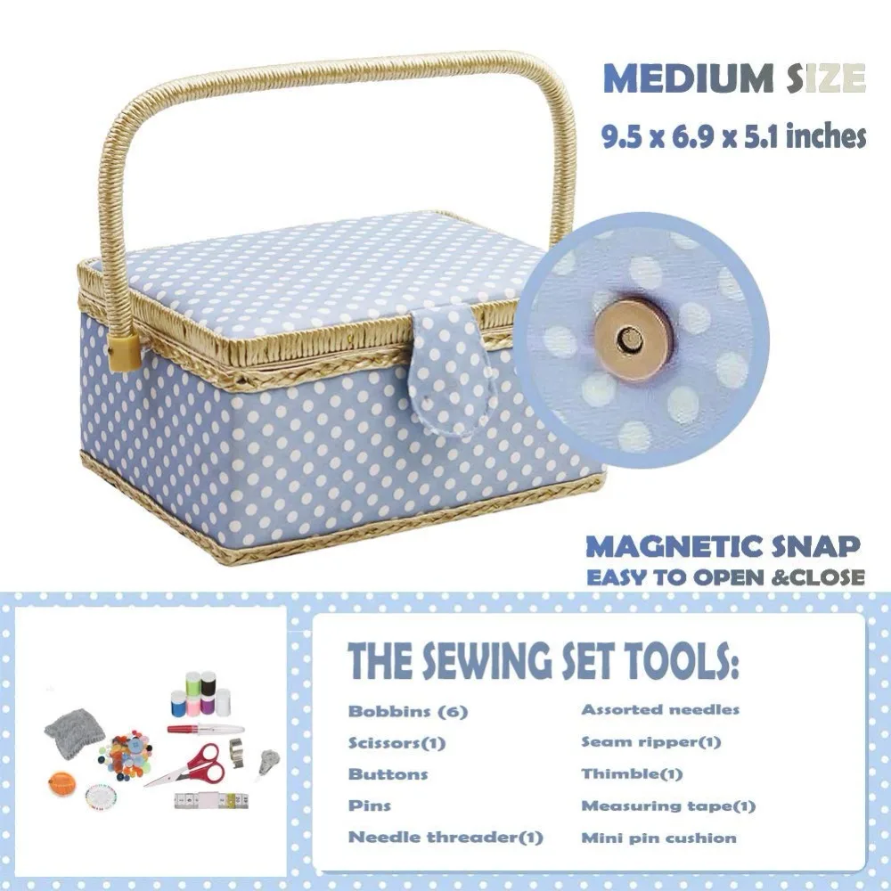 New Handmade Sewing Basket with Sewing Kit Accessories Fabric Crafts Sewing Tools Storage Box Christmas Box gift