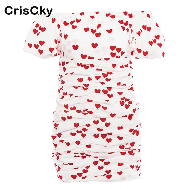 CRISCKY 2019 женское платье с открытыми плечами коротким рукавом принтом в виде сердца