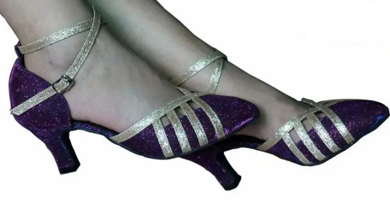 Новинка Бесплатная доставка фиолетовая блестящая танцевальная обувь с закрытым