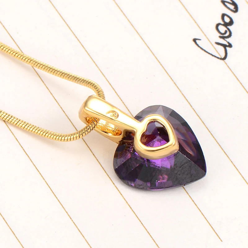 Романтический Позолоченный Сердце Аметист Кристалл Женщины Подвеска Долго