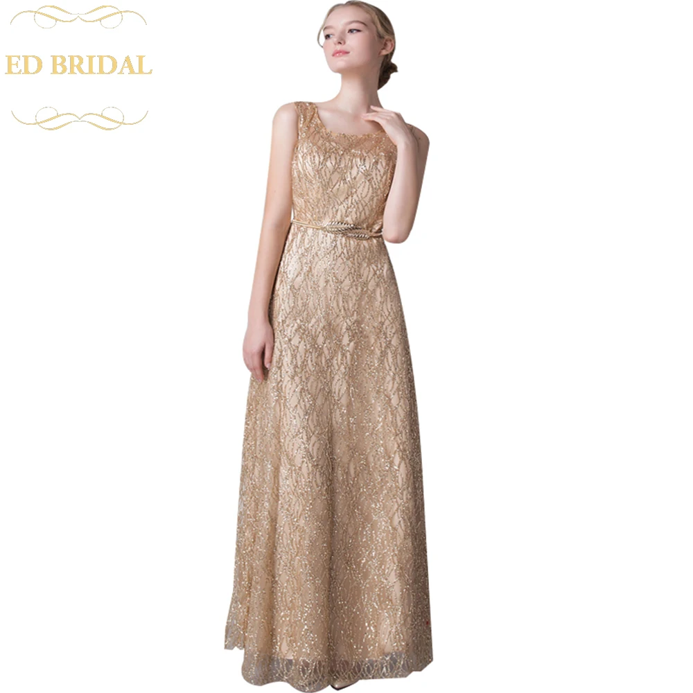 Gold Long Evening Dress The Bride Married Banquet Luxury Sequined Sleeveless Floor-length Party Prom Dresses Custom | Свадьбы и