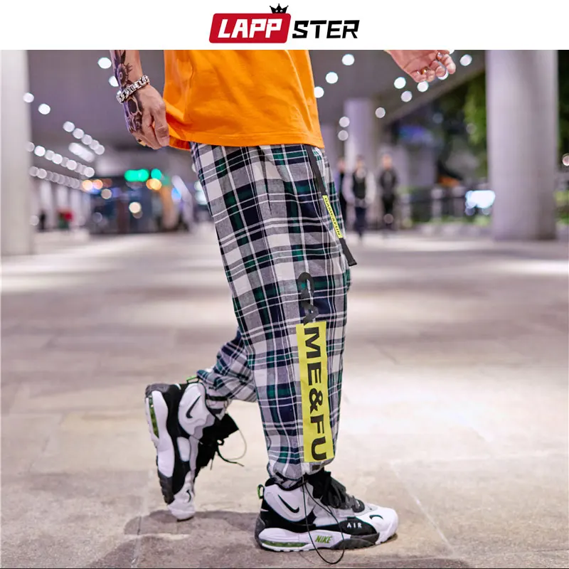 LAPPSTER мужские уличные клетчатые брюки для бега Pathchwork 2020 s Harajuku ремень хип хоп