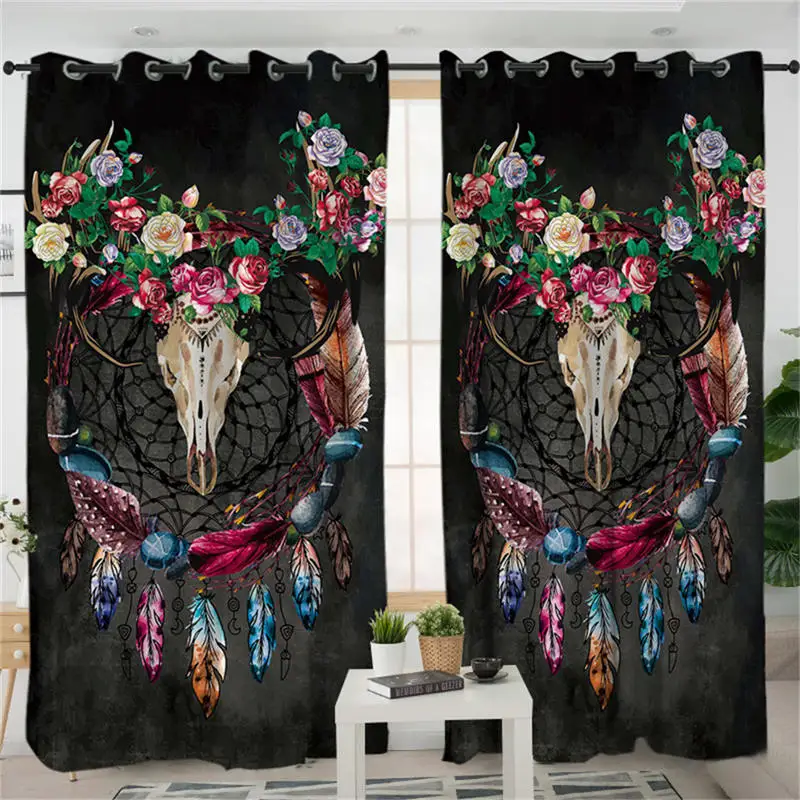 1 Piece Постельные принадлежности Outlet Boho Dreamcatcher Спальня Шторы племенные рога затемненные занавески s для гостиной готические шторы 1 шт. rideaux - Цвет: 1 Piece