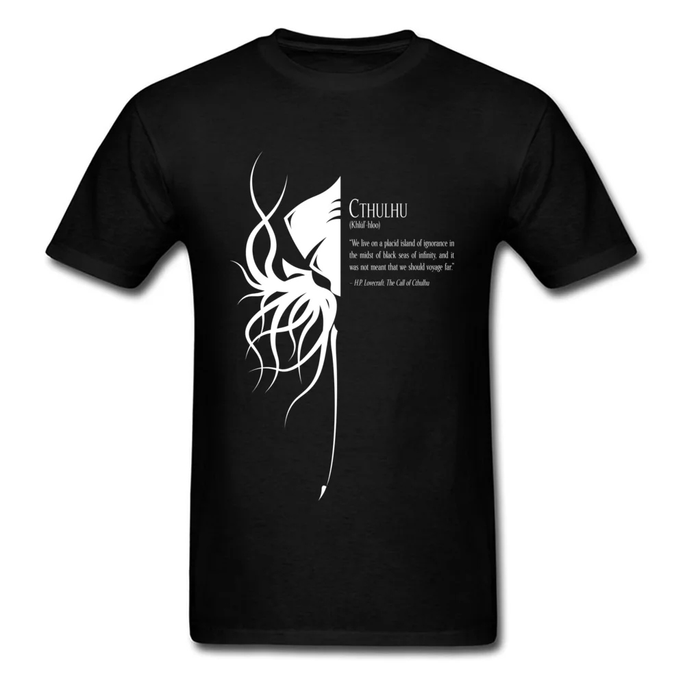 Cthulhu футболка Летняя футболка мужская футболка с принтом черно-белая одежда с коротким рукавом мультяшная футболка гик шик топы хлопок - Цвет: Черный
