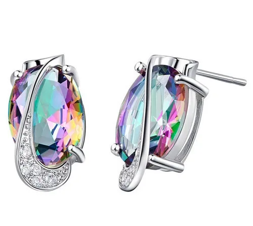 Multi Color R750 США, серьги, аксессуары, серьги-гвоздики, свадебные серьги, синий/красный/фиолетовый/зеленый/разноцветные стразы Uloveido R750 - Окраска металла: Multi Color R750