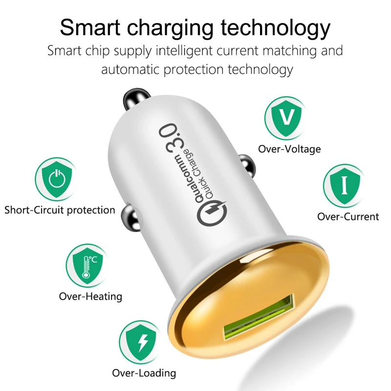 Быстрое Автомобильное зарядное устройство QC3.0 USB для iPhone Xiaomi Samsung зарядные