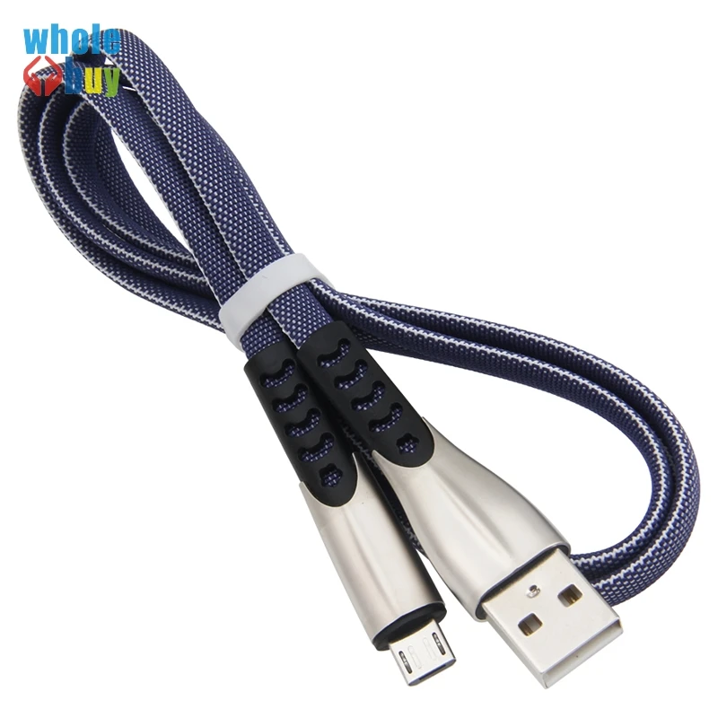 500 шт./лот 1 м Micro USB телефонный кабель из цинкового сплава плоский плетеный прочный