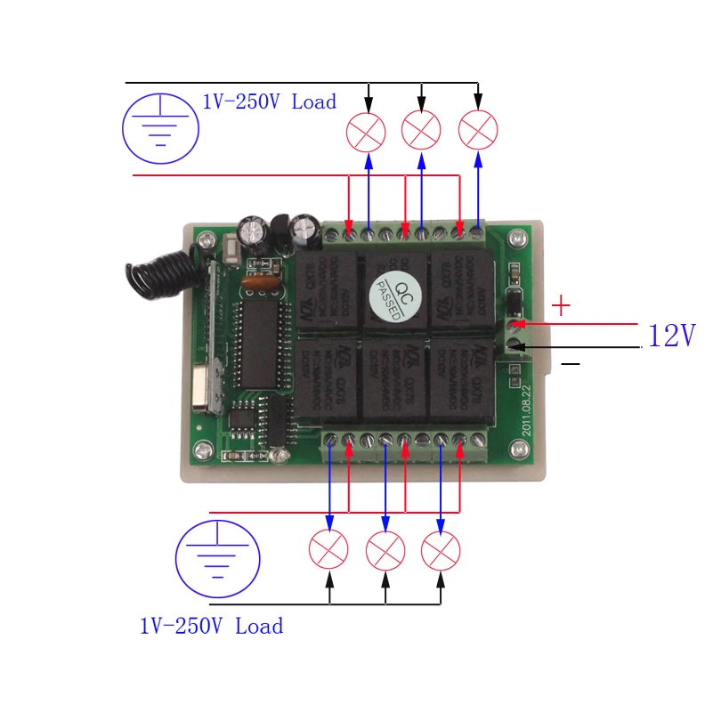 Sleeplion 12V 6CH 6 способ Беспроводной переключателя передатчик + приемник обучающий