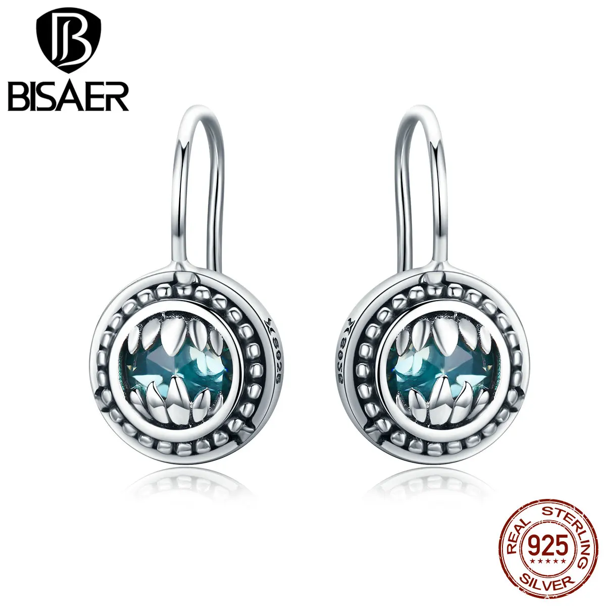 BISAER,,, 925 пробы, серебро, зверь-хранитель, кристалл, серьги-гвоздики для женщин, Стерлинговое Серебро, ювелирное изделие, GXE309