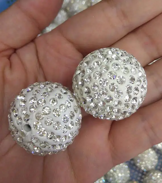 

Large 30mm Micro Pave Crystal craft Ball beads 2pcs, Micro Pave clear white Black Findings Charm, Round Ball Spacer