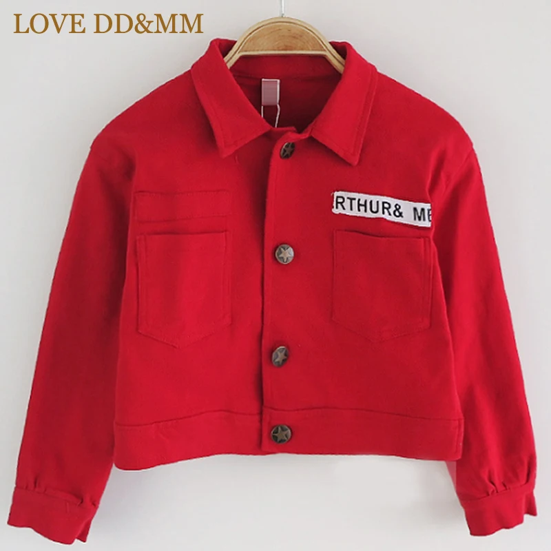 Пальто для девочек с надписью «LOVE DD& MM» коллекция года, одежда для детей новые джинсы с рисунком «граффити» для девочек, пальто Детская куртка, кардиган - Цвет: Красный