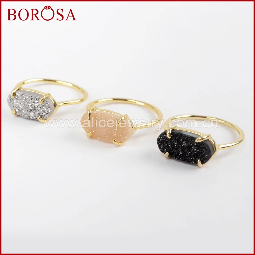 BOROSA 5 шт золотистого цвета Коготь шестиугольник Радужный Титан Druzy кольцо Новое