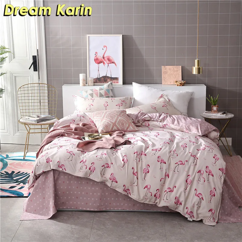 Комплект постельного белья Dream Karin 2/3 шт с рисунком фламинго короткий стиль