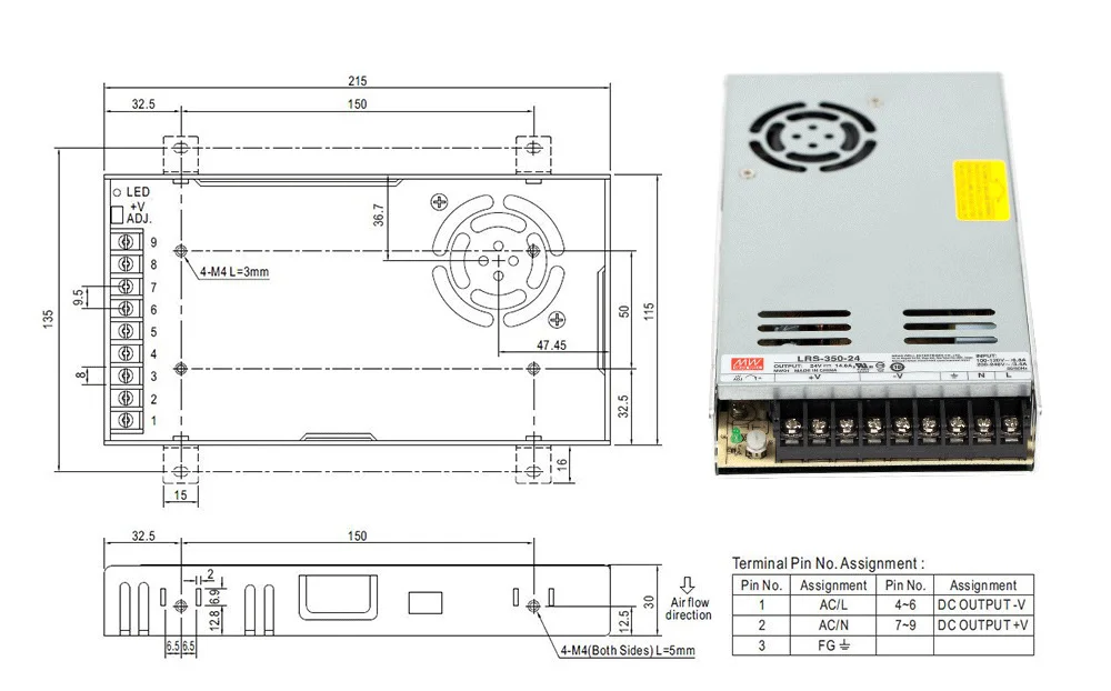 Meanwell LRS-350 импульсный источник питания 12 В 24 в 36 в 48 в 350 Вт МВт тайваньский бренд LRS-350-24