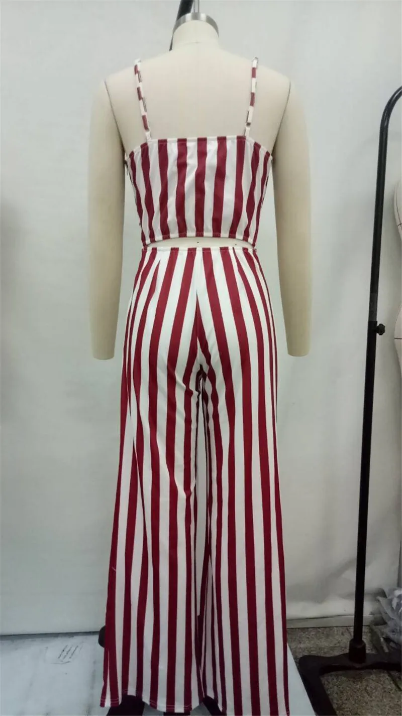 

Sexy Spaghetti Strap Striped Wide Legs Jumpsuits Womens Sleeveless Hollow Out Back Bow Loose Casual Rompers Leotard Overalls