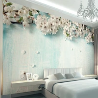 custom any size mural wallpaper 3d blue wood grain cherry blossom photo wall painting living room bedroom background home decor