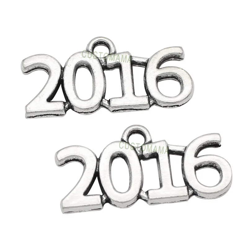 

50pcs-Antique Silver Year 2016 Charms Pendant 24x12mm