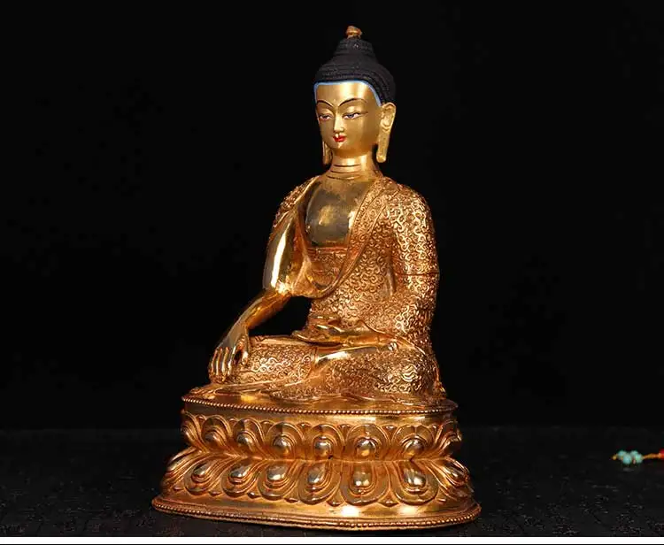 32cm LARGE # GOOD Buddhist disciple efficacious Safety Protection Tibet Nepal Gold-plated Sakyamuni brass Buddha statue | Дом и сад