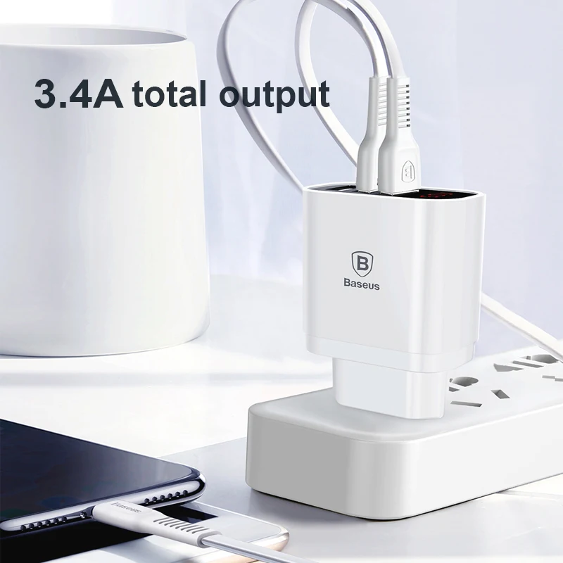 Сетевое зарядное устройство Baseus 3 USB порта белый/чёрный|Зарядные устройства для