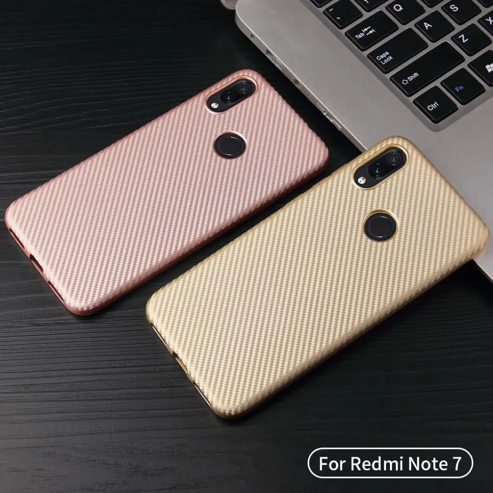 Для Xiaomi Redmi Note 7 Чехол тонкий углеродное волокно Текстура ТПУ силиконовый чехол