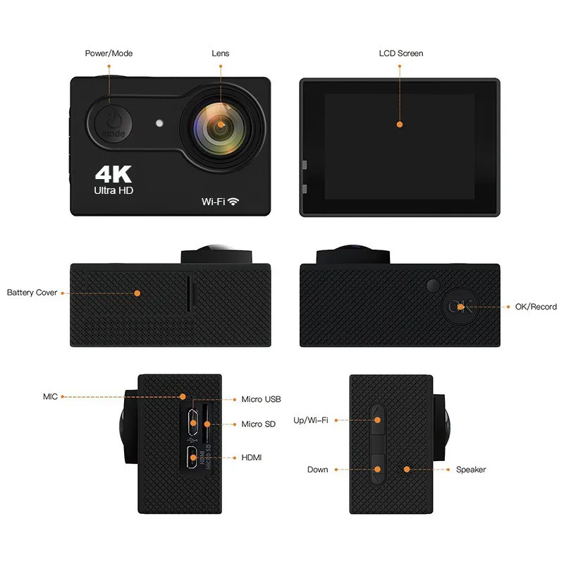 Экшн-камера Ultra HD 4 K, Wi-Fi, 2,0 дюйма, 170 градусов, 30 м, для подводной съемки, водонепроницаемая, профессиональная камера на шлем, Спортивная камера с дистанционным управлением