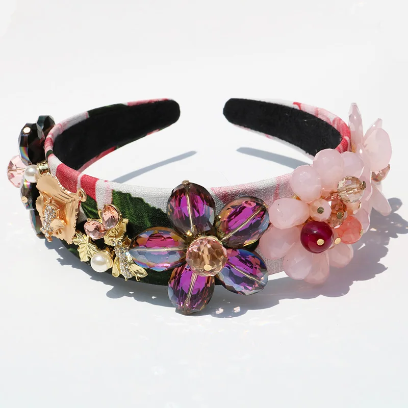 Роскошный дворец барокко розовый кристалл цветок пчела горный хрусталь ободок