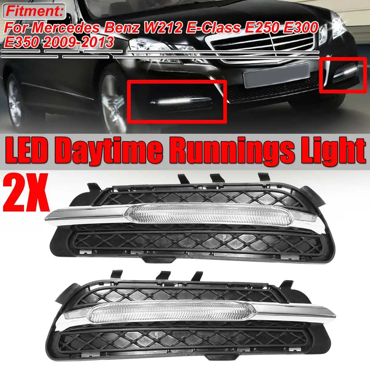 A Pair W212 Car DRL LED Daytime Running Light Lights Fog Lamp For Mercedes Benz E-Class E250 E300 E350 2009-2013 | Автомобили и