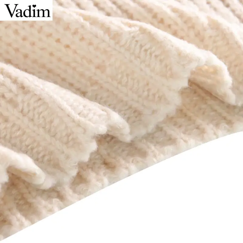 Vadim shiny sequined loose knitted sweater beading patchwork long sleeve o neck stretchy pullovers casual sweet tops HA226 | Женская