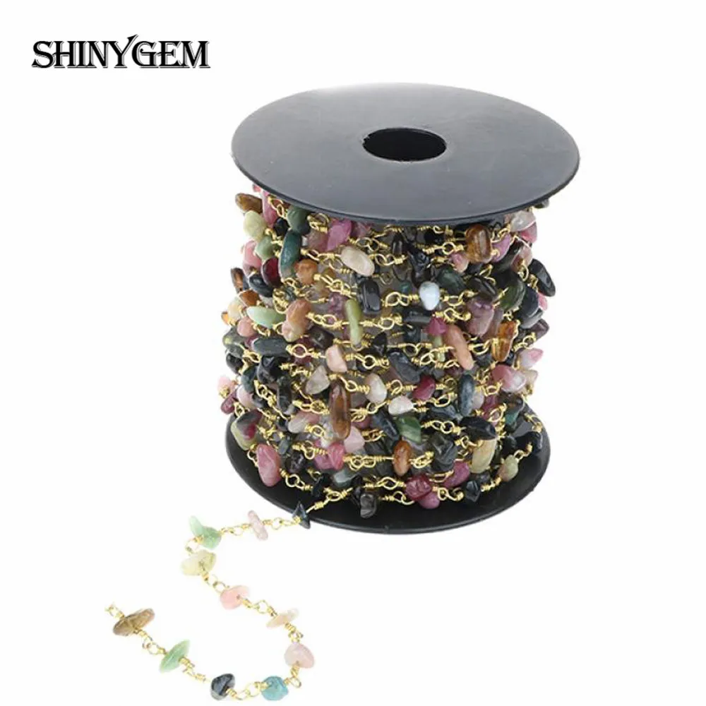 ShinyGem натуральный турмалин Стразы кусочки гальки четки бисера цепи золотое покрытие бисера цепь для изготовления ювелирных изделий 5 м/лот