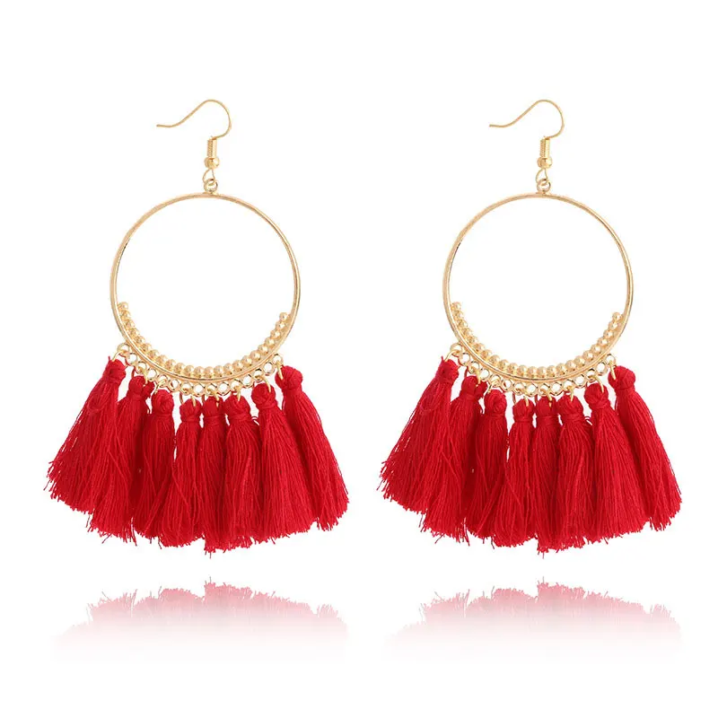 Bohemian Ethnic Big Tassel Earrings Fringed Circle Ring Dangle Drop Earring Ear Jewelry For Women | Украшения и аксессуары