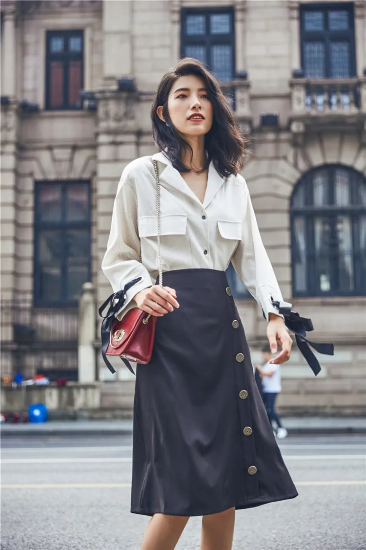 Colorfaith Новый 2018 Для женщин A Line Midi Skirt осень зима Vintag пуговицы Дамская мода юбка